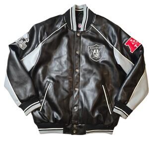 VTG NFL Oakland Raiders Men's Faux Leather Varsity Jacket XL AFC PATCH